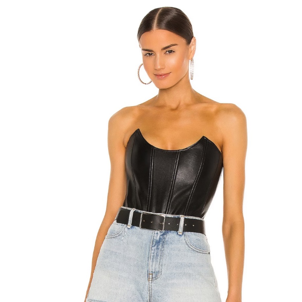 Miaou Black faux leather corset top. Size XS.